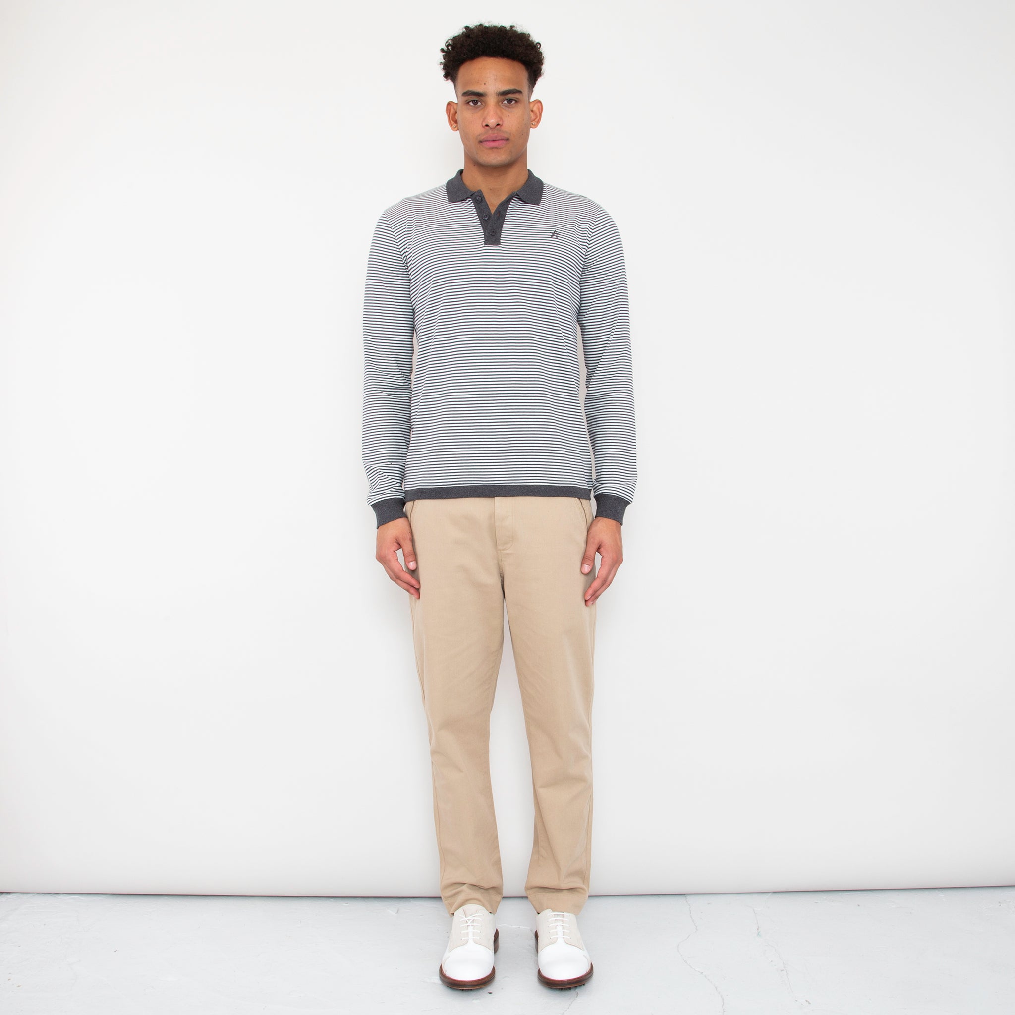 Sounder Golf | Sounder Golf | Clothing | Polos | Long Sleeve Play Well Polo - Charcoal and Off White | Polos