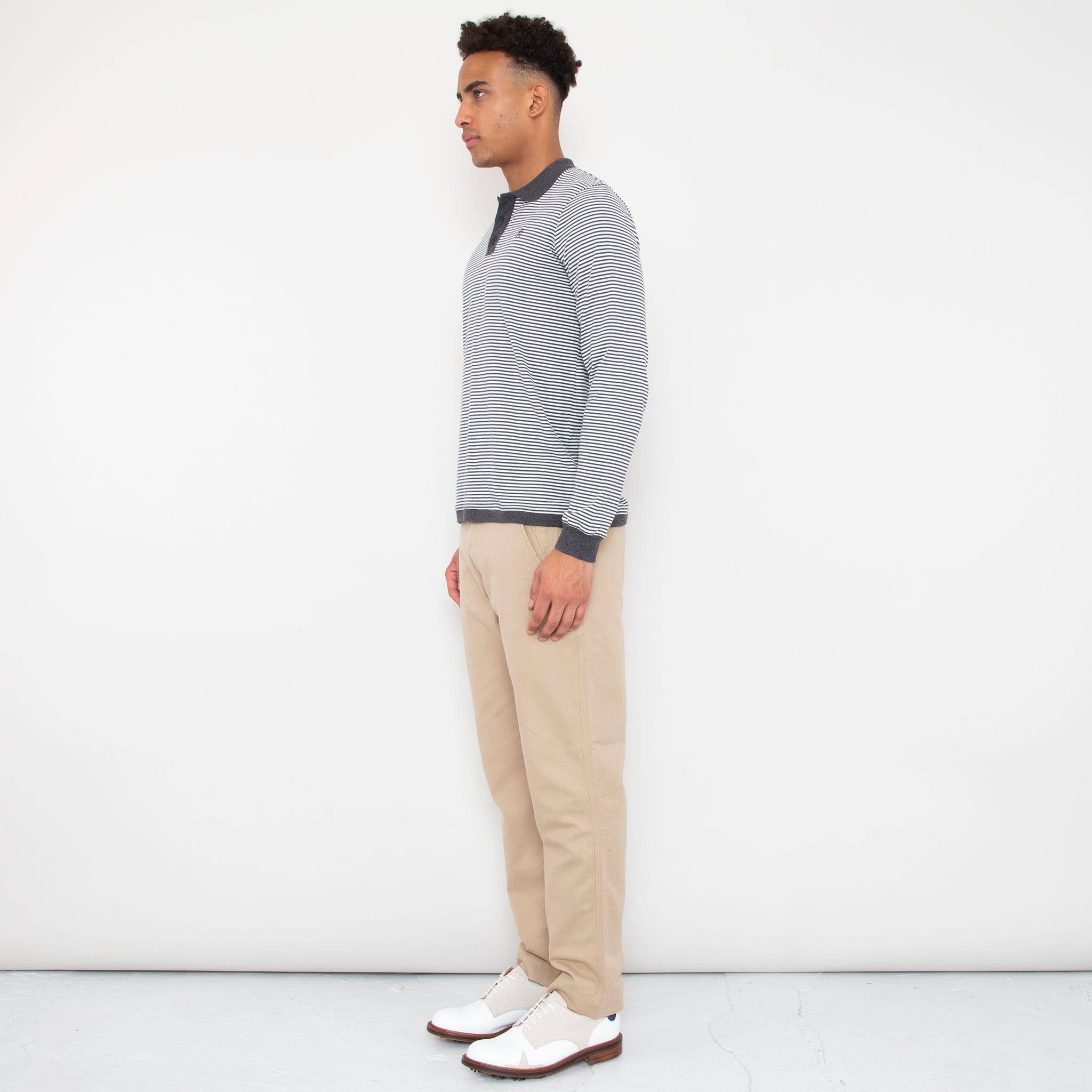 Sounder Golf | Sounder Golf | Clothing | Polos | Long Sleeve Play Well Polo - Charcoal and Off White | Polos