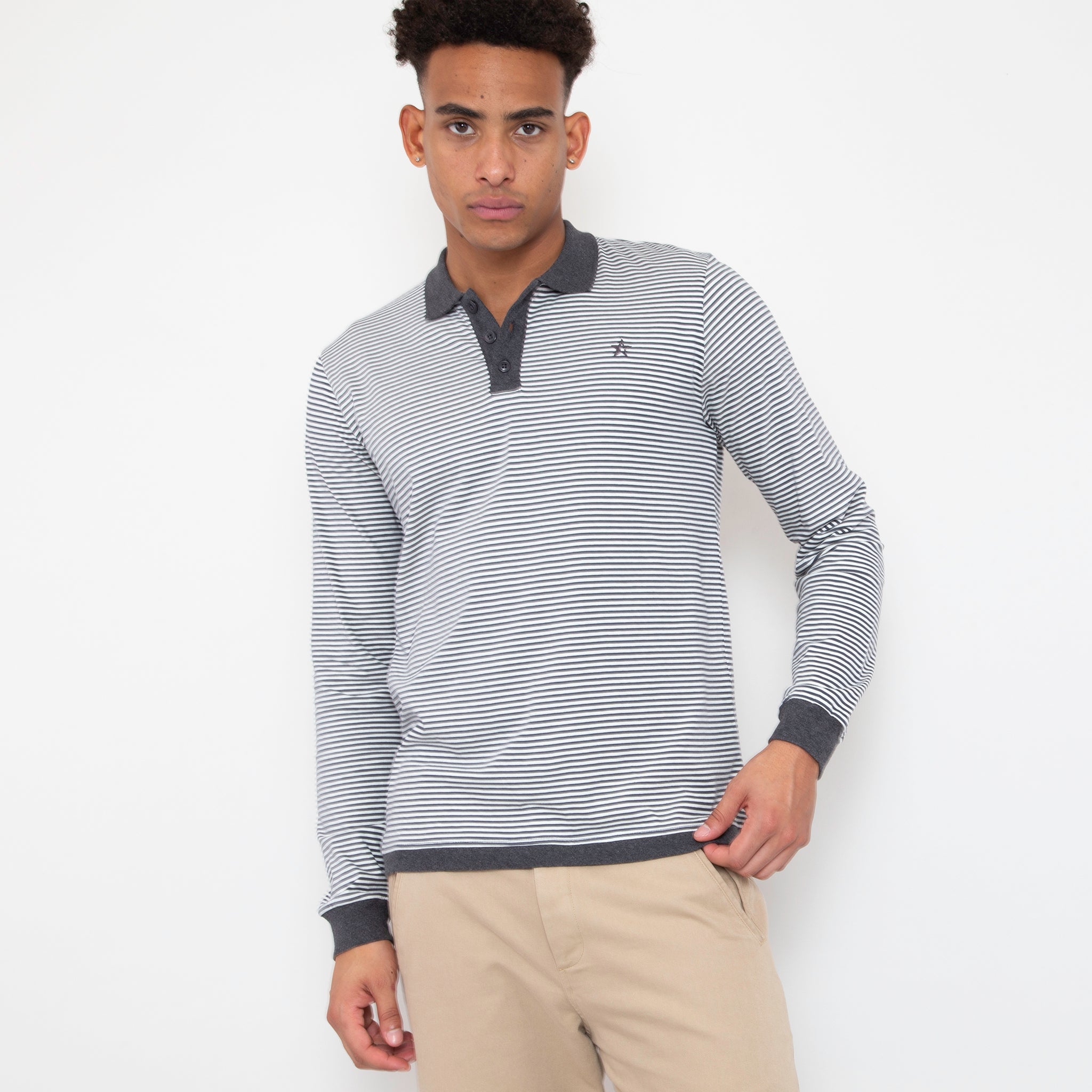 Sounder Golf | Sounder Golf | Clothing | Polos | Long Sleeve Play Well Polo - Charcoal and Off White | Polos