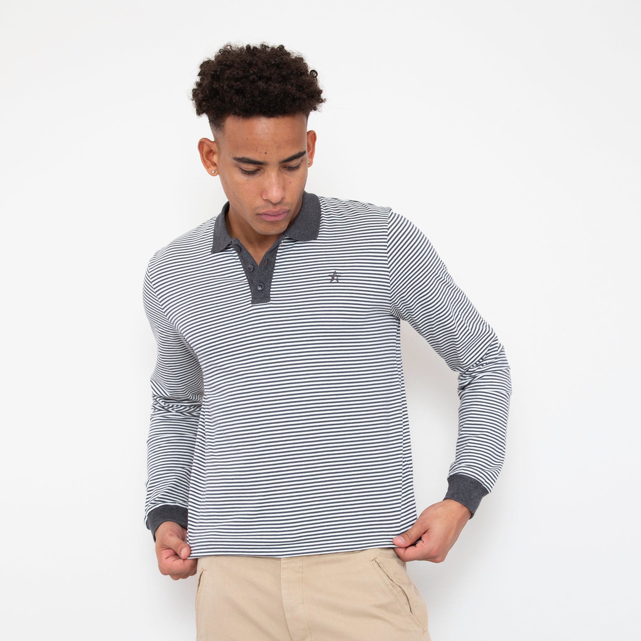 Sounder Golf | Sounder Golf | Clothing | Polos | Long Sleeve Play Well Polo - Charcoal and Off White | Polos