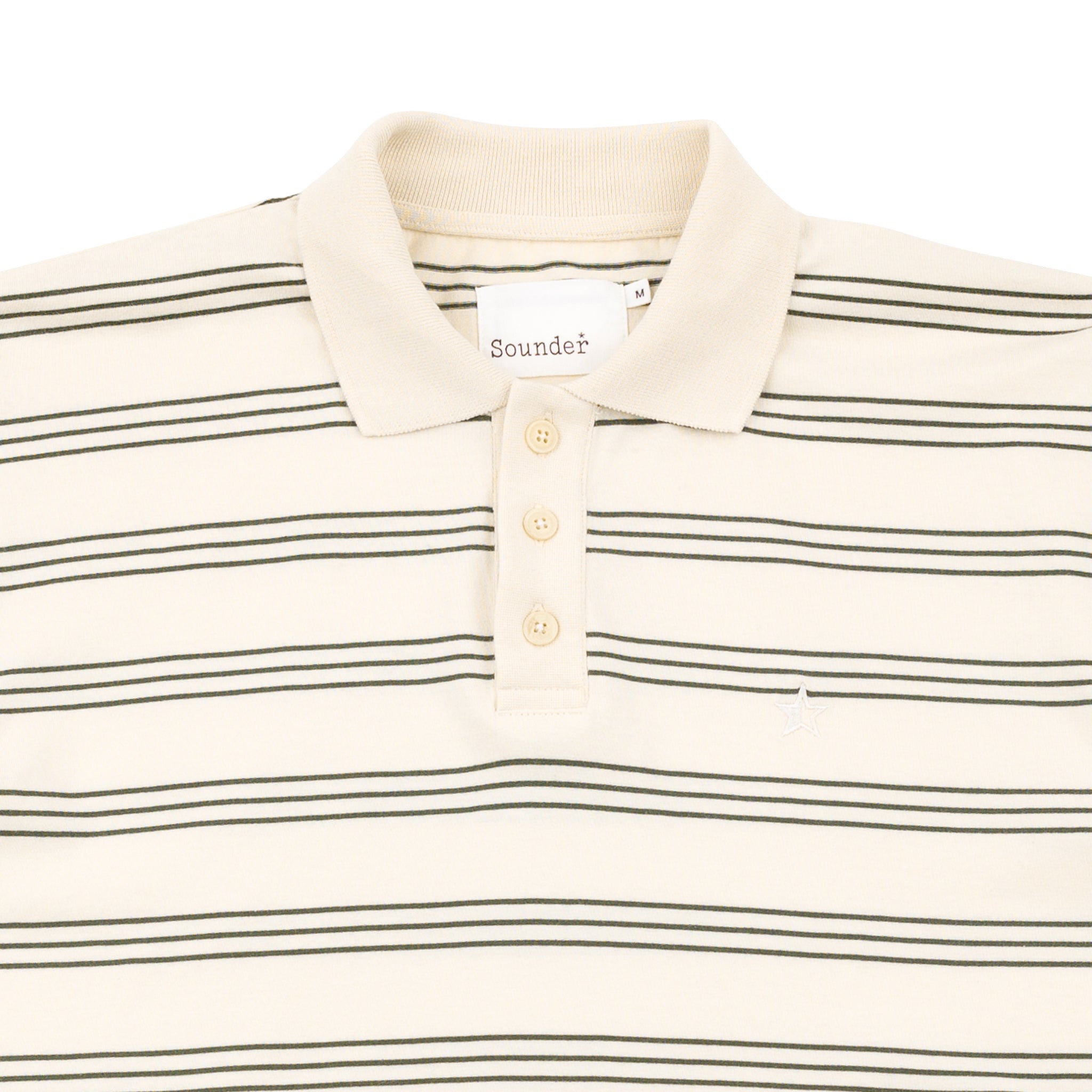 Sounder Golf | Sounder Golf | Clothing | Polos | Play Well Polo - Natural / Dark Green Pinstripe | Polos