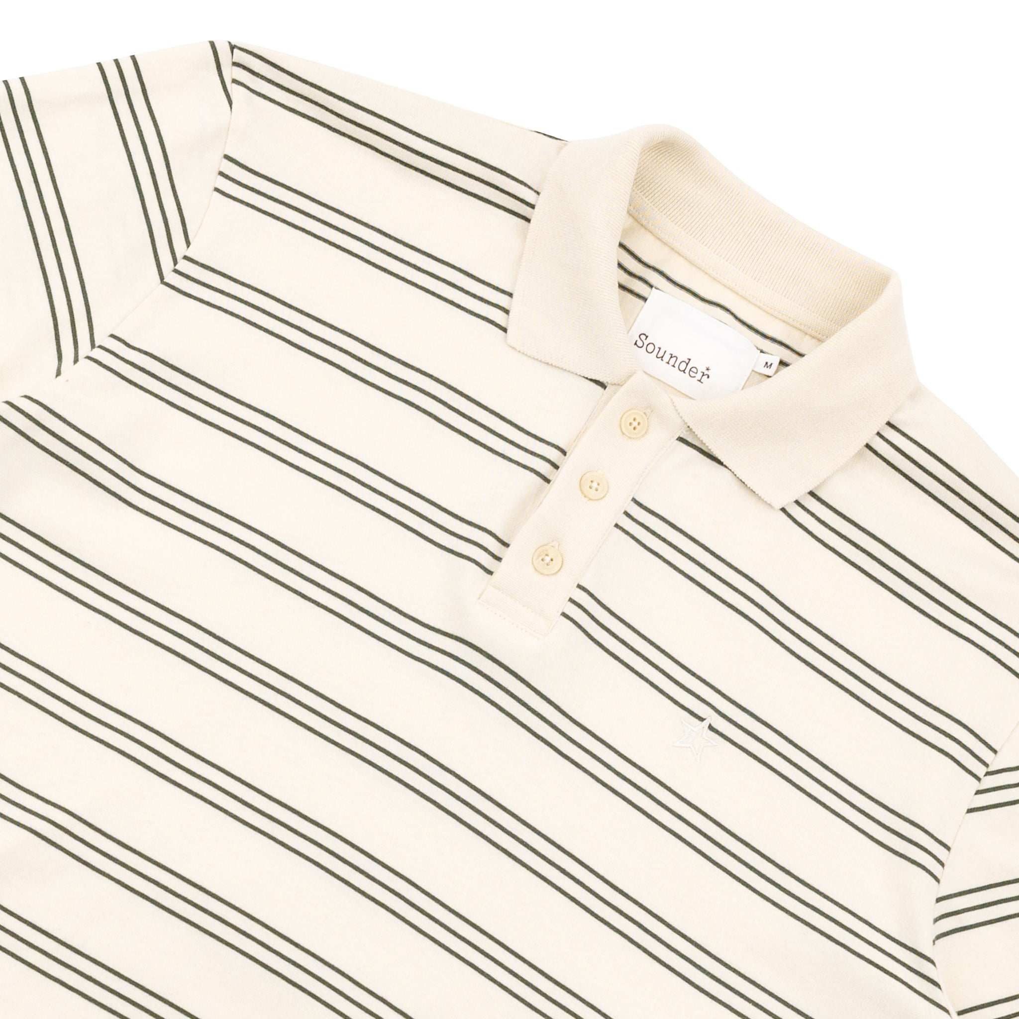 Sounder Golf | Sounder Golf | Clothing | Polos | Play Well Polo - Natural / Dark Green Pinstripe | Polos