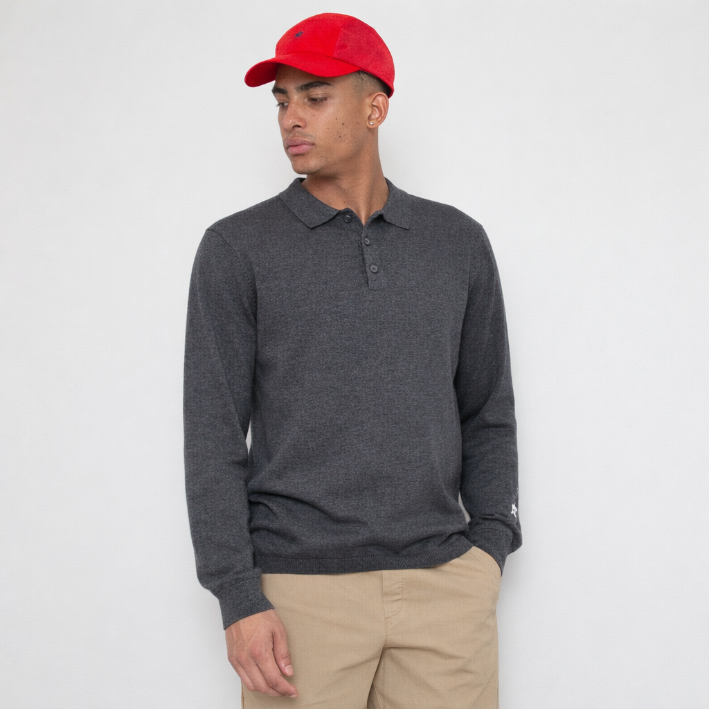 Fine Cut Knitted Polo - Dark Grey Melange