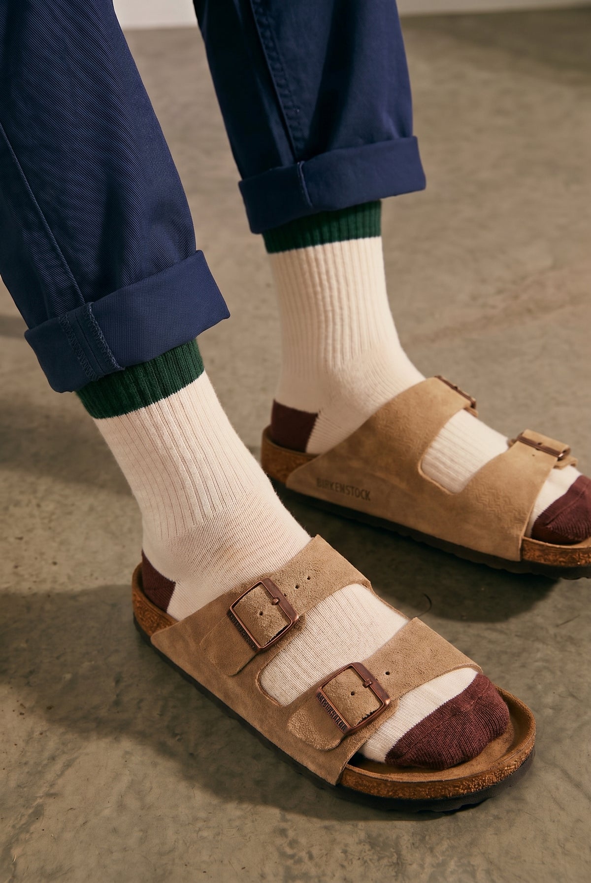 Ivy Ellis x Sounder Lightweight Crew Sock - Cream with Green Trim