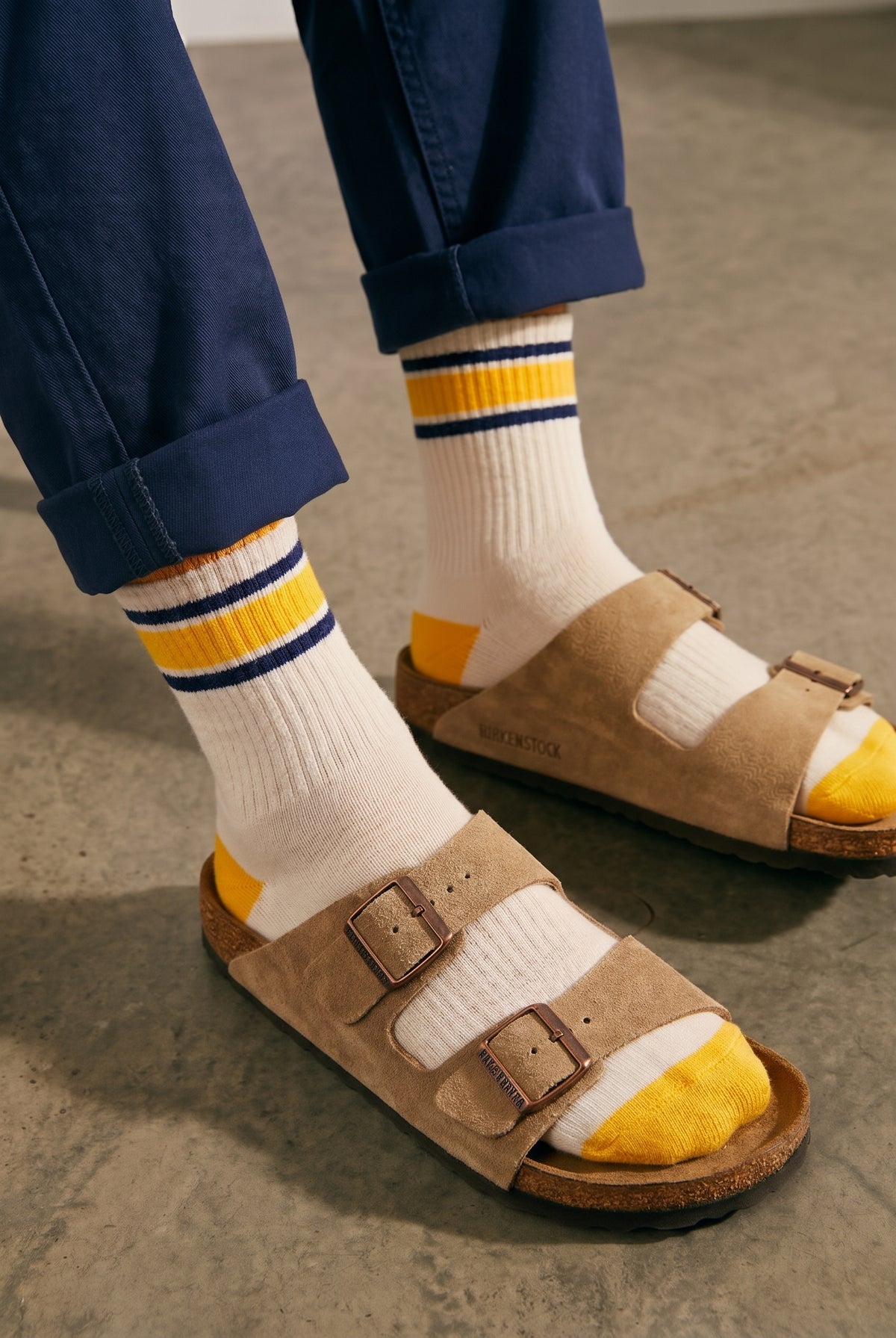 Ivy Ellis x Sounder Ribbed Crew Sock - White with Gold and Navy Trim