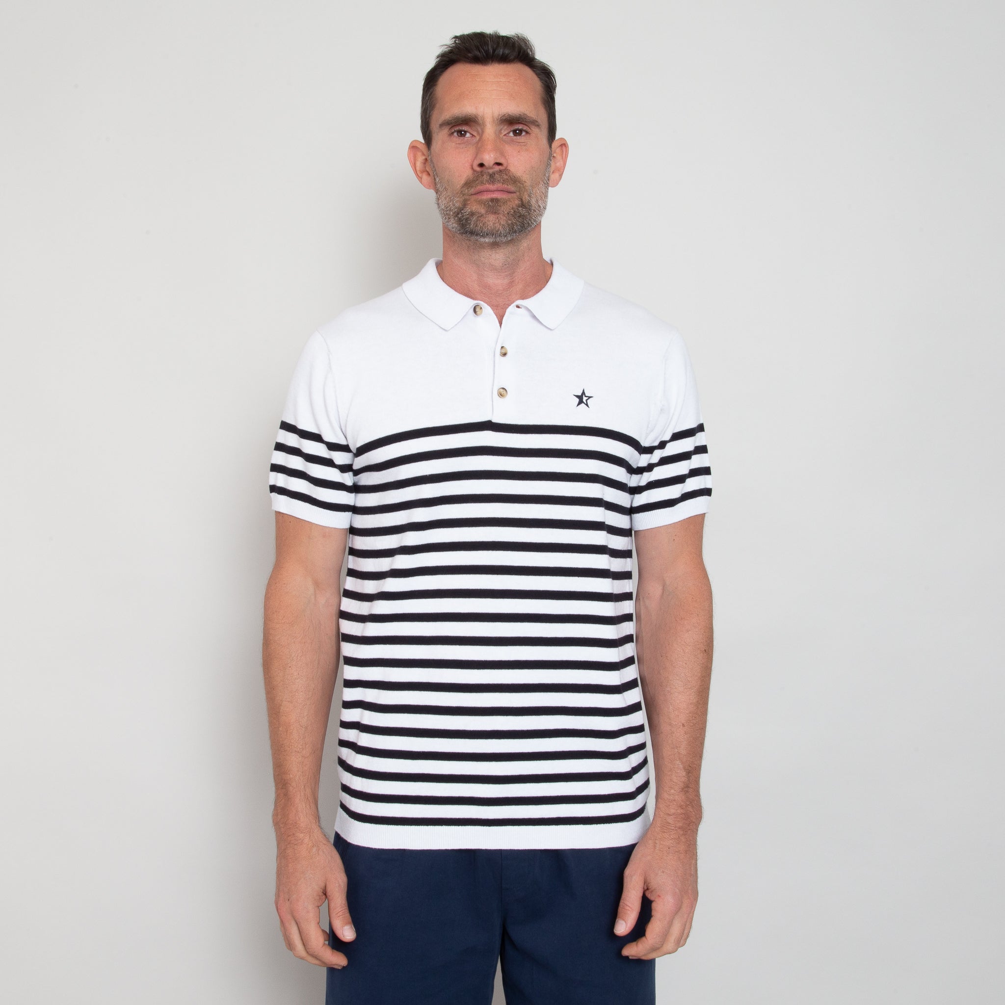 Sounder Golf | Sounder Golf | Polos | Play Well Knitted Polo - Breton White/ Navy | Polos