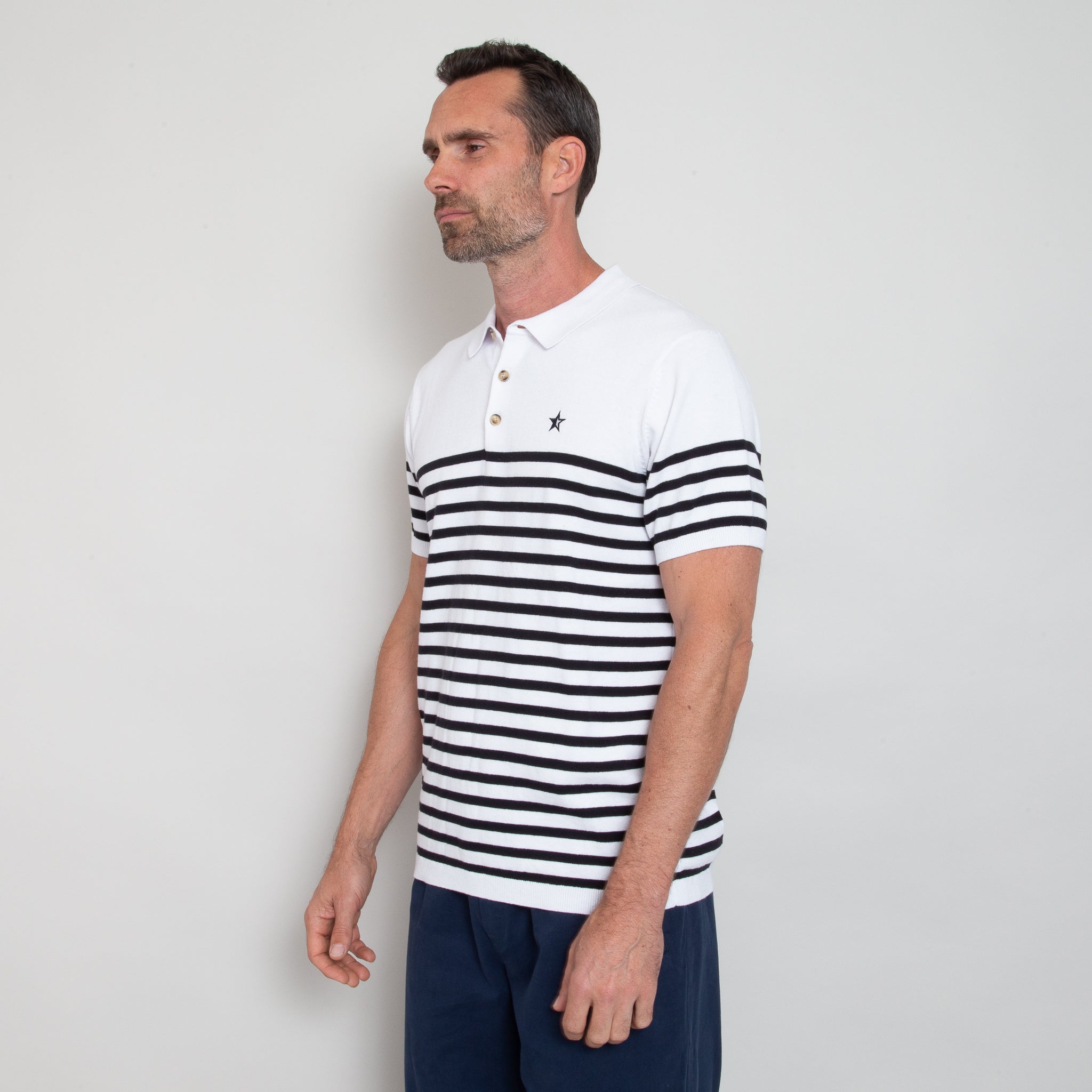 Sounder Golf | Sounder Golf | Polos | Play Well Knitted Polo - Breton White/ Navy | Polos
