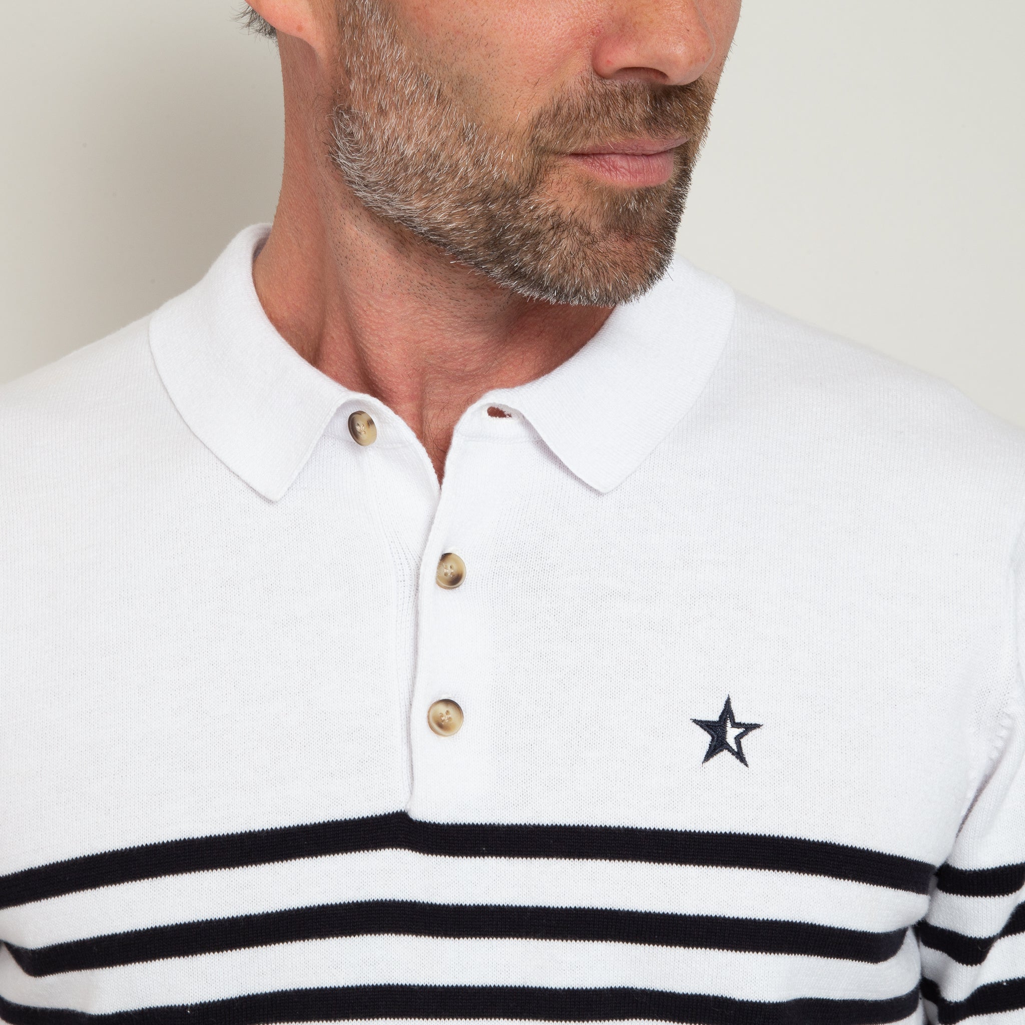 Sounder Golf | Sounder Golf | Polos | Play Well Knitted Polo - Breton White/ Navy | Polos