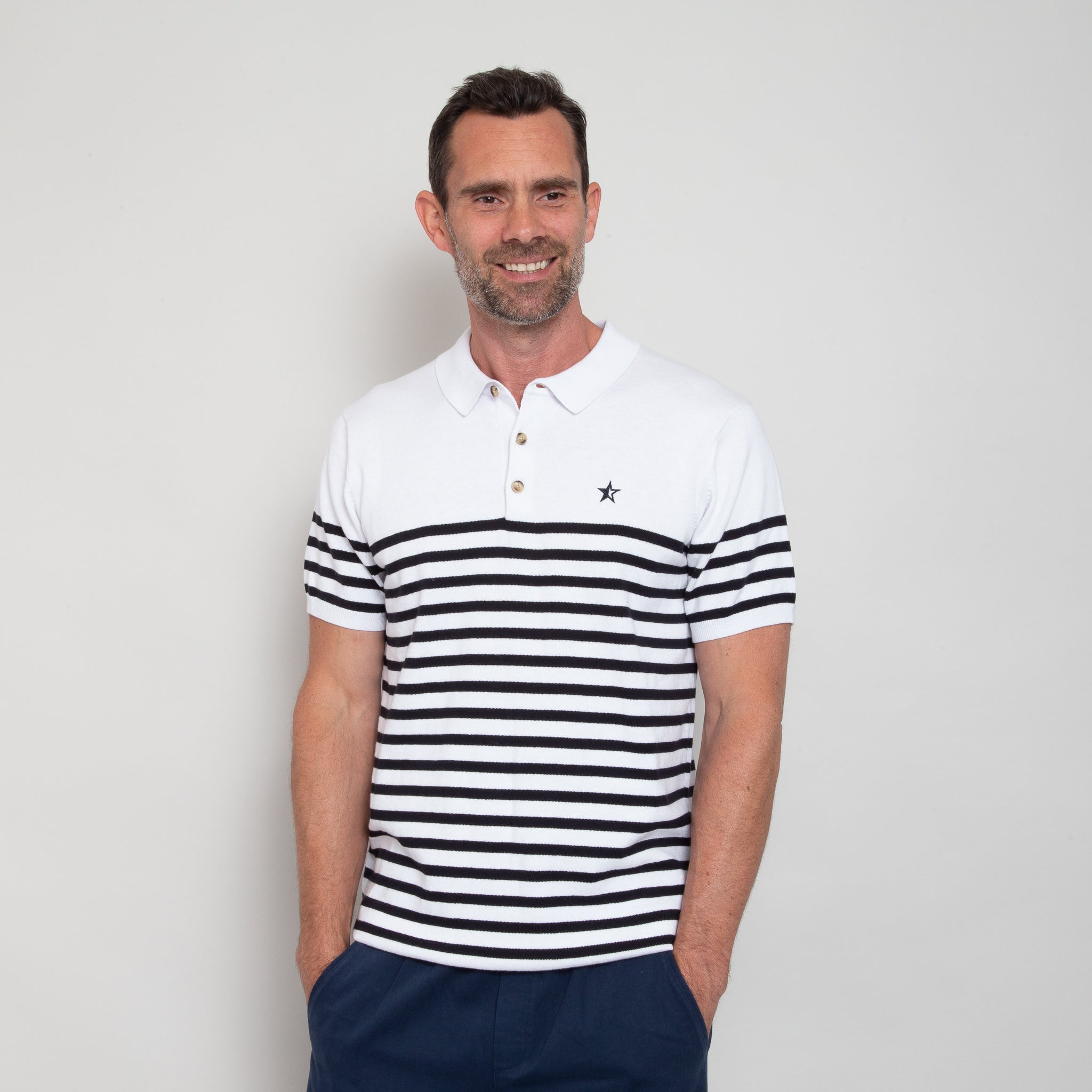 Sounder Golf | Sounder Golf | Polos | Play Well Knitted Polo - Breton White/ Navy | Polos