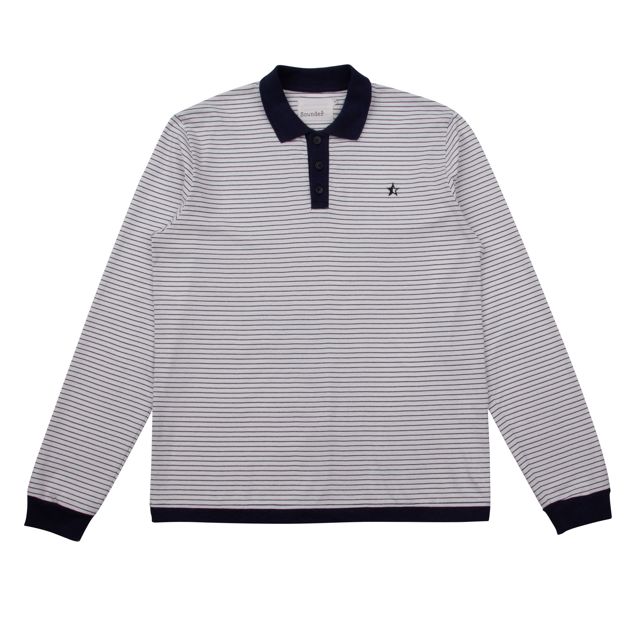 Play Well Polo Long Sleeve -  Deep Navy Pin Stripe / Off White