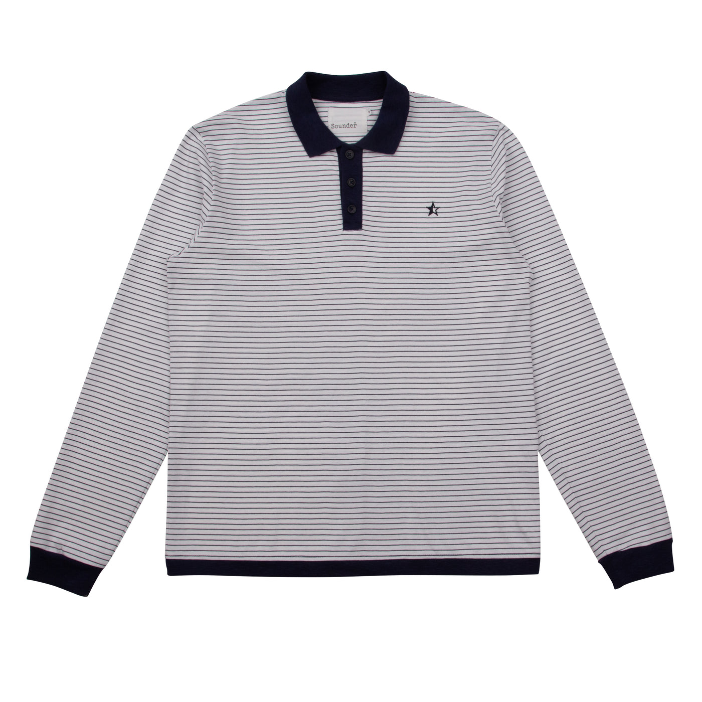 Long Sleeve Play Well Polo - Off White and Deep Navy Pin Stripe